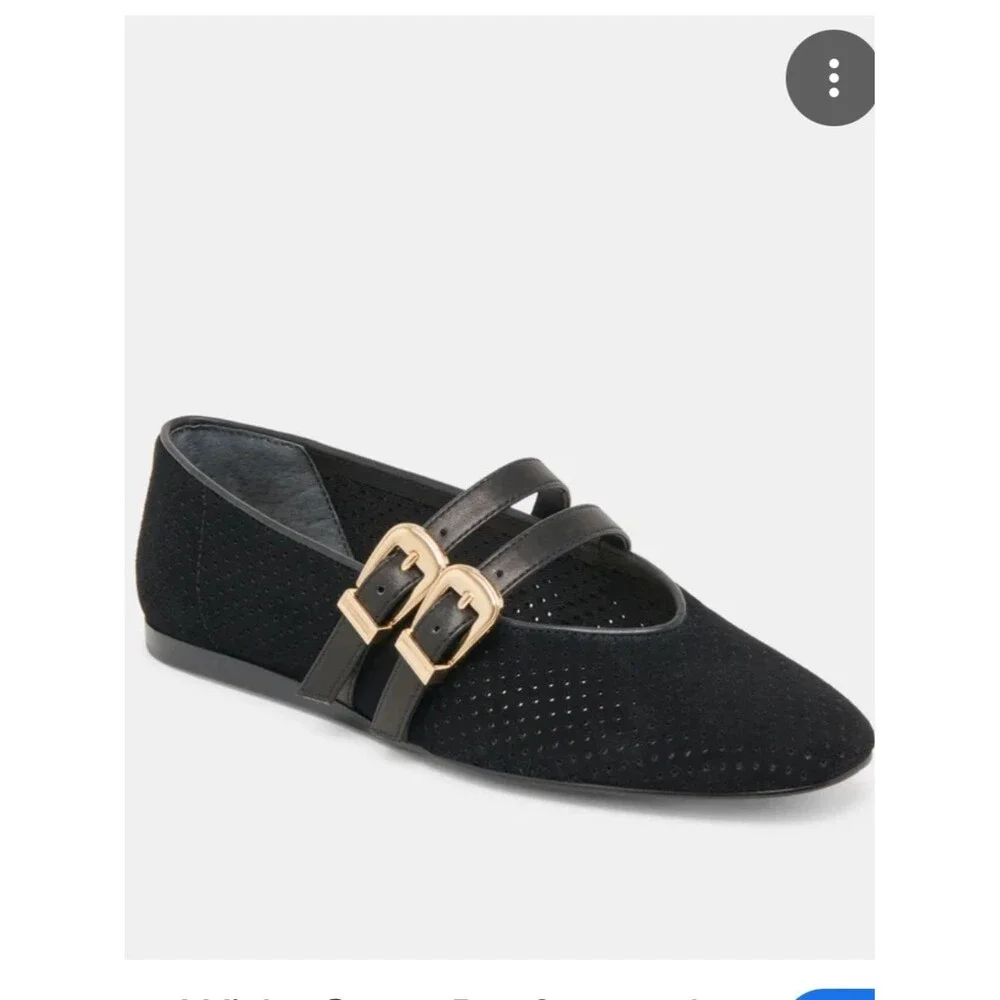 Dolce Vita Baylee Black Suede Perforated Ballet Flats Gold Buckles Size 8